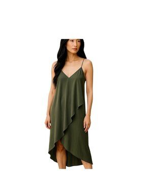 Lush Midi Shift Dress Olive Green Size XL Coastal Beach Summer Minimalist Boho